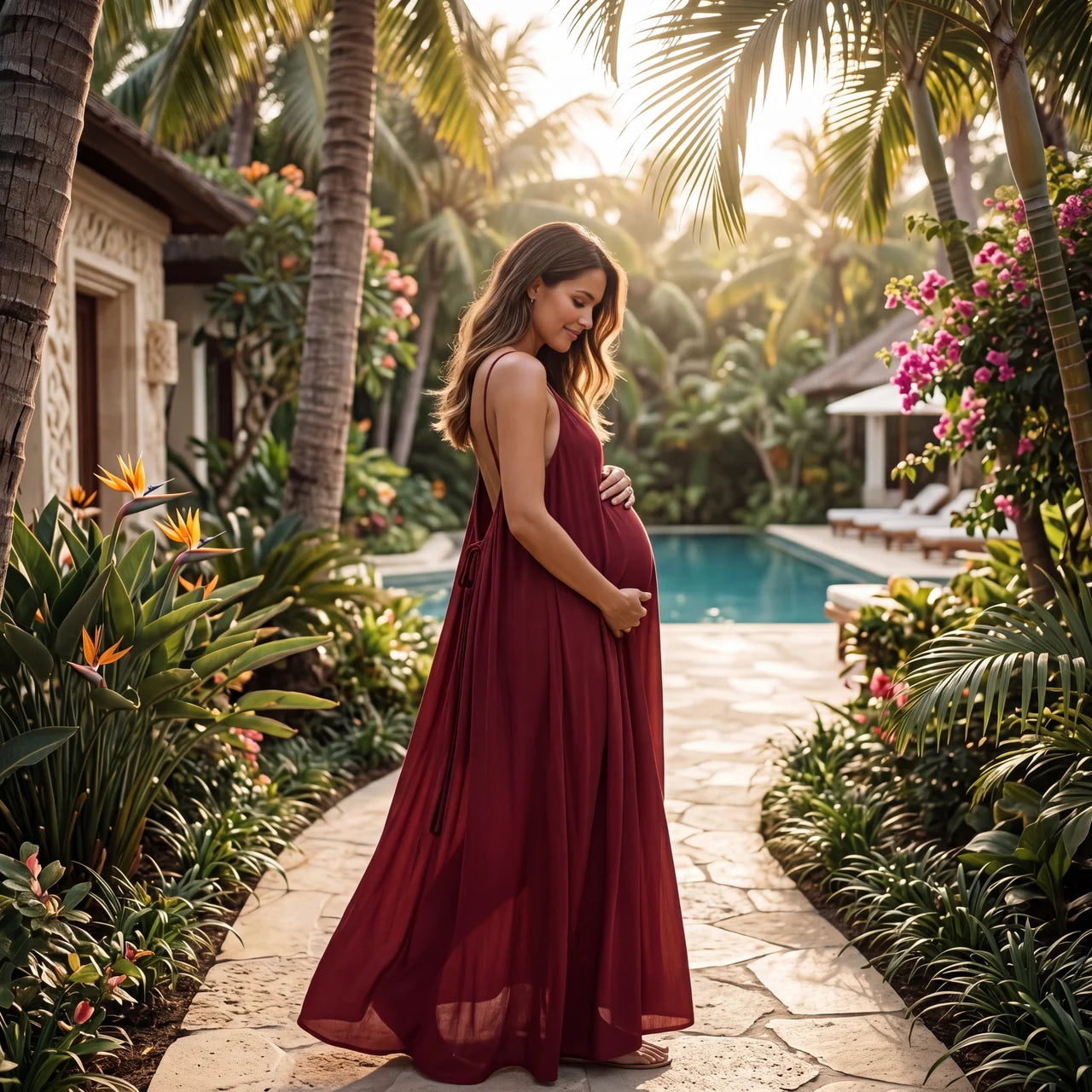 Babymoon Open-Back Maxi Dress